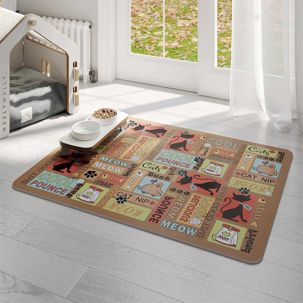 Waterproof Pet Floor Mat Carpet For Dog Cage Feeding Area Anti Slip Washable - Cat-White