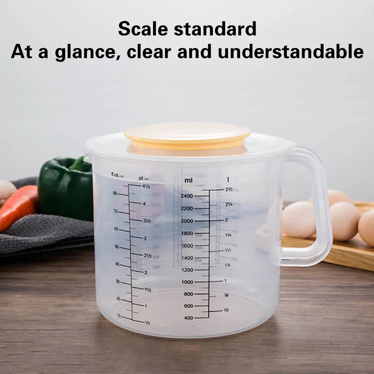 2.5L Plastic Baking Measuring Cup Splash Proof Graduated Mixing Bowl With Lid