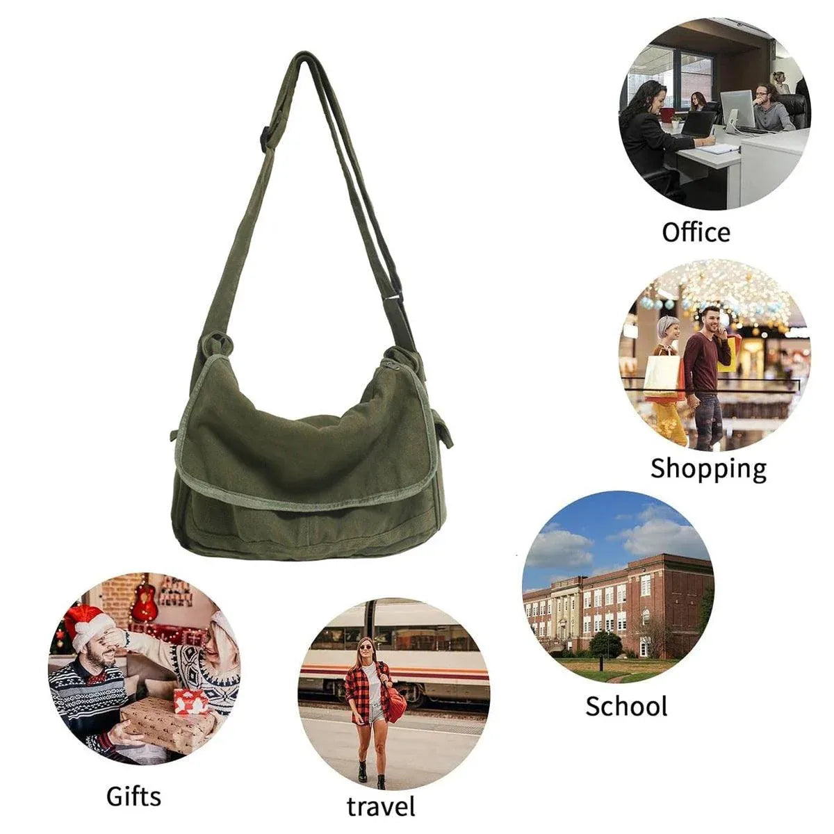 Green Messenger Shoulder Bag for Men Women Casual Work Travel and Daily Use