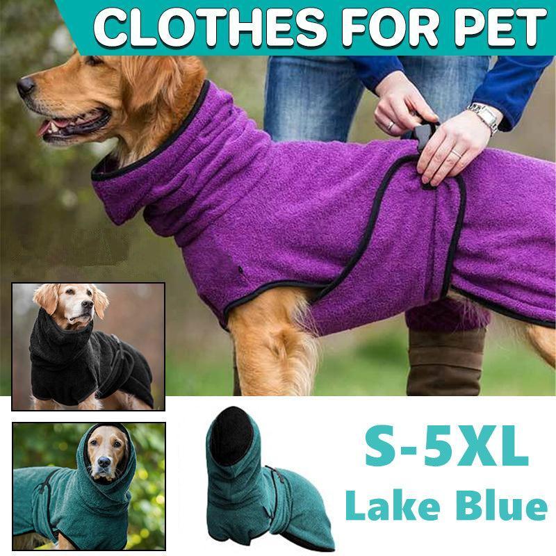 Dog Puppy Hoodies Jacket Solid Coat Pet Winter Soft Warm Clothes S-5XL Lake Blue - 3XL