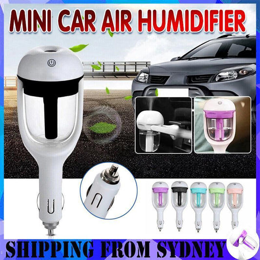 Mini Car Air Humidifier Essential Oil Diffuser Ultrasonic Aroma Mist Purifier - Black