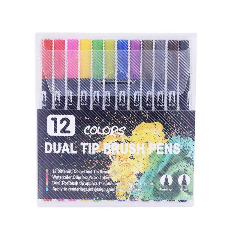 12-120 Watercolor Brush Pen Set Artist Sketch Marker - Black-24 Colours