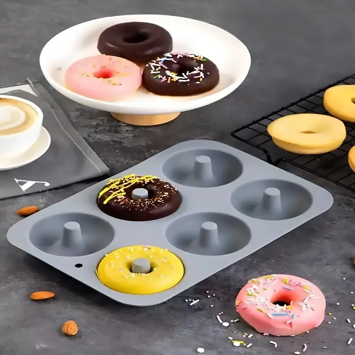 6PCS Silicone Cake Mould Set Baking Pans Nonstick Cupcake Cookie Tools Reusable - Grey