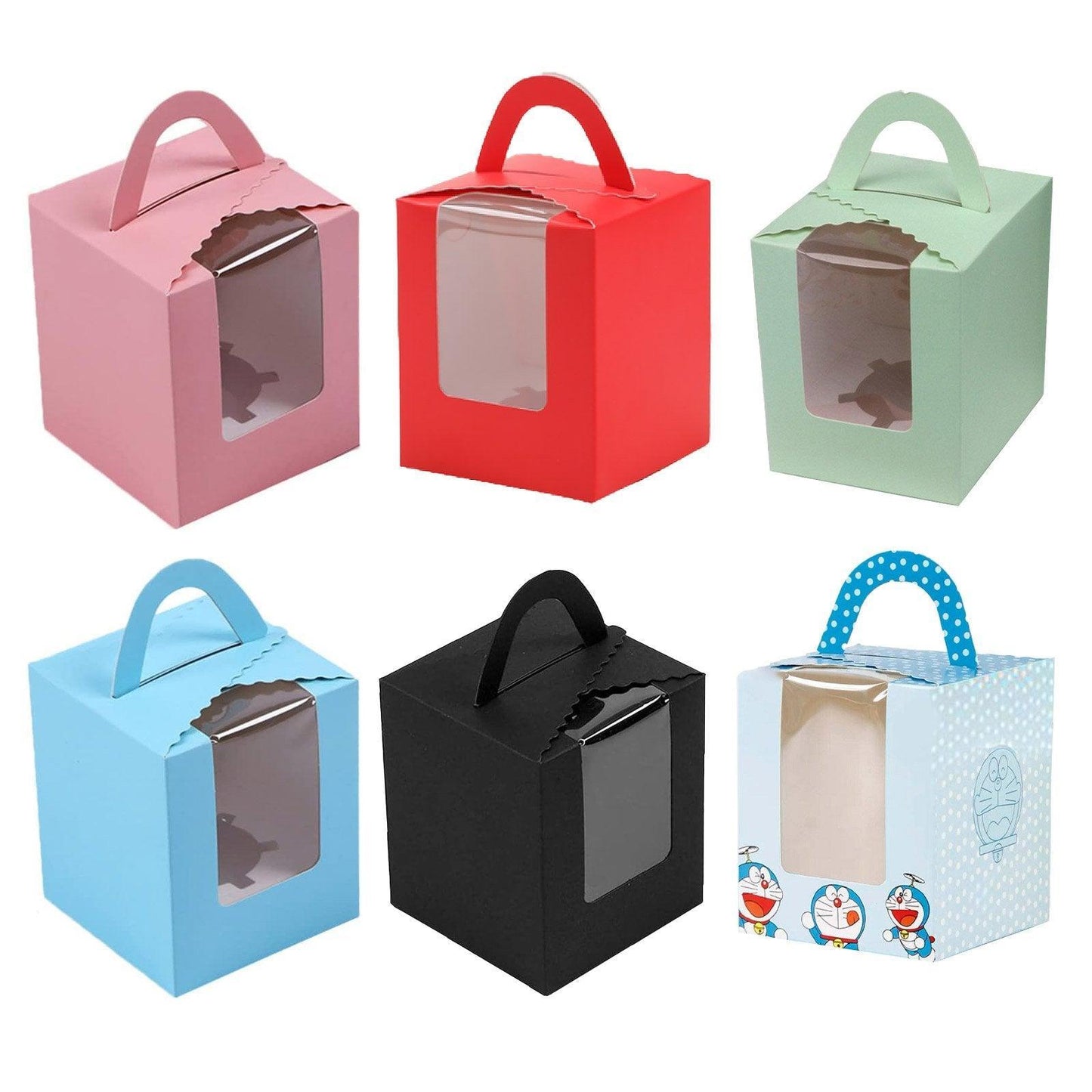 50 Pack Premium Cupcake Boxes with Window Thickened Cardboard Muffin Holders - Blue