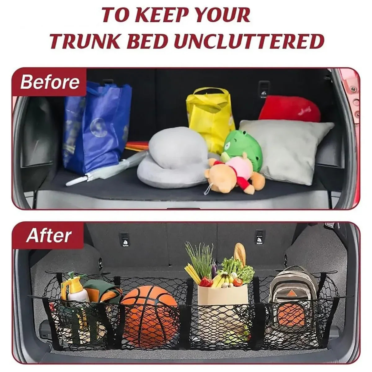 Trunk Cargo Net Bag Stereo Boot Storage Organiser SUV Pickup 4 Compartment 150cm