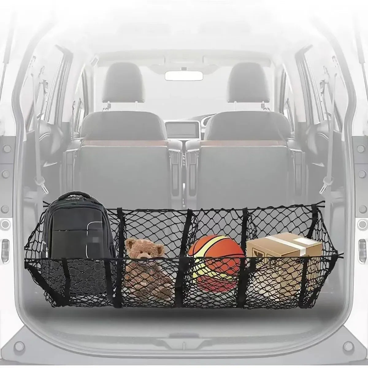 Trunk Cargo Net Bag Stereo Boot Storage Organiser SUV Pickup 4 Compartment 150cm