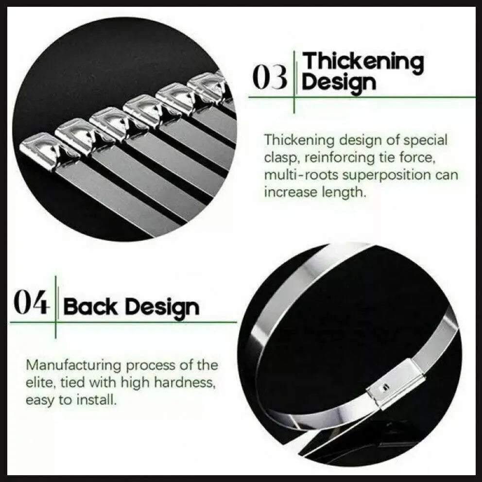100x Stainless Steel Cable Ties SS304 Marine Grade Zip Strap Locking Wrap 100-800mm - 7.9*300mm