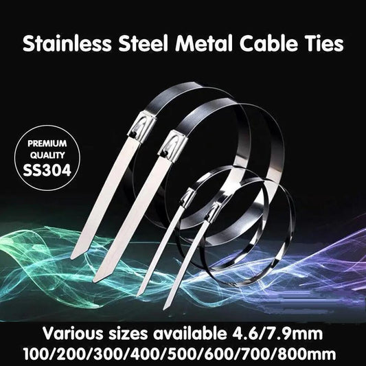 100x Stainless Steel Cable Ties SS304 Marine Grade Zip Strap Locking Wrap 100-800mm - 4.6*600mm