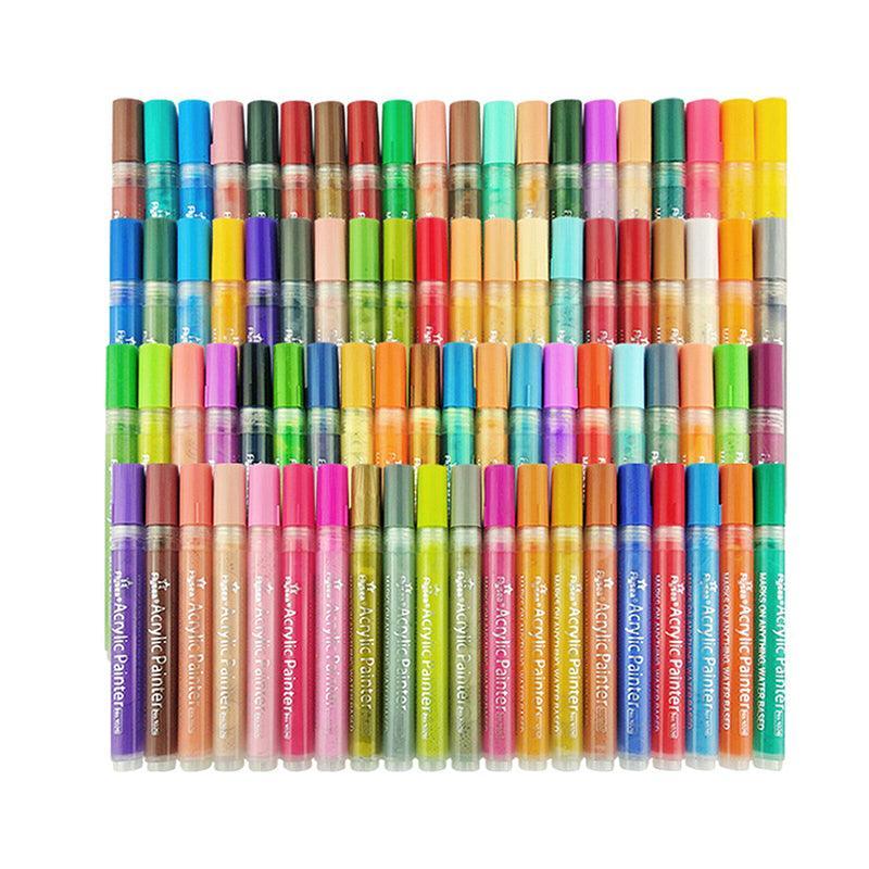Flysea 12-80 Colours Acrylic Paint Pens Painting Stone Ceramic Glass Markers 0.7 - 12-Colour Set