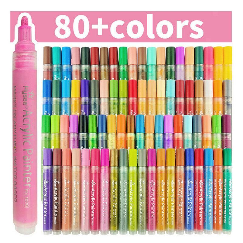 Flysea 12-80 Colours Acrylic Paint Pens Painting Stone Ceramic Glass Markers 0.7 - 12-Colour Set