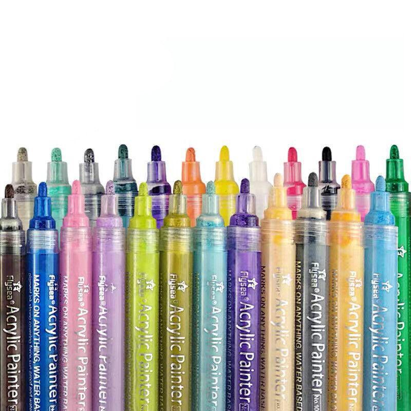 Flysea 12-80 Colours Acrylic Paint Pens Painting Stone Ceramic Glass Markers 0.7 - 12-Colour Set