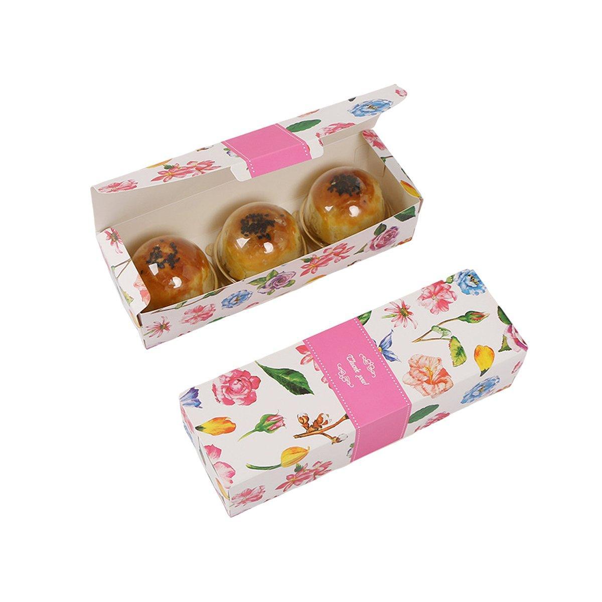 25pcs Long Strip Clamshell Packaging Box 3-Compartment Dessert Storage Box - Pink