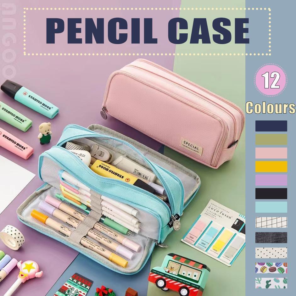 Zipper Pencil Case Large Capacity Storage Bag School Stationery Makeup Organizer - Dark Grey