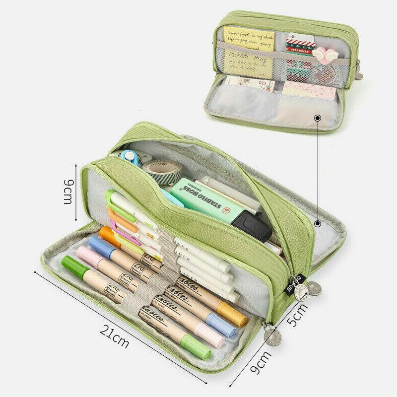 Zipper Pencil Case Large Capacity Storage Bag School Stationery Makeup Organizer - Navy