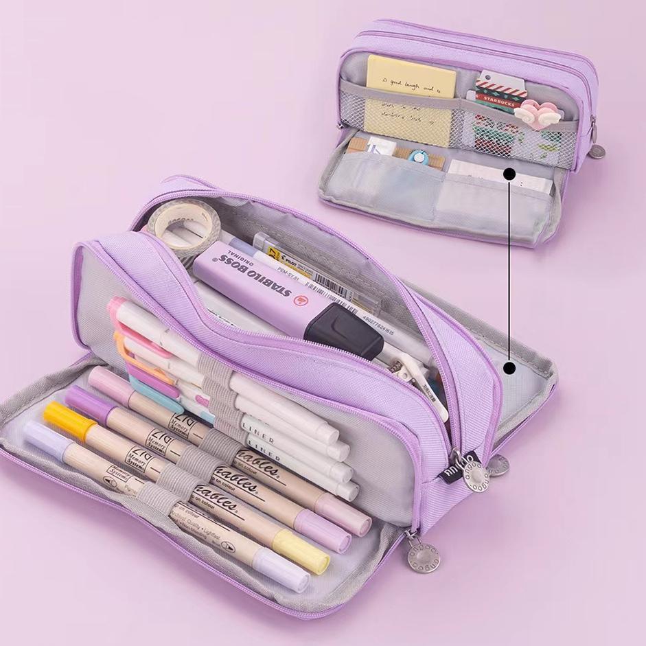 Zipper Pencil Case Large Capacity Storage Bag School Stationery Makeup Organizer - Navy