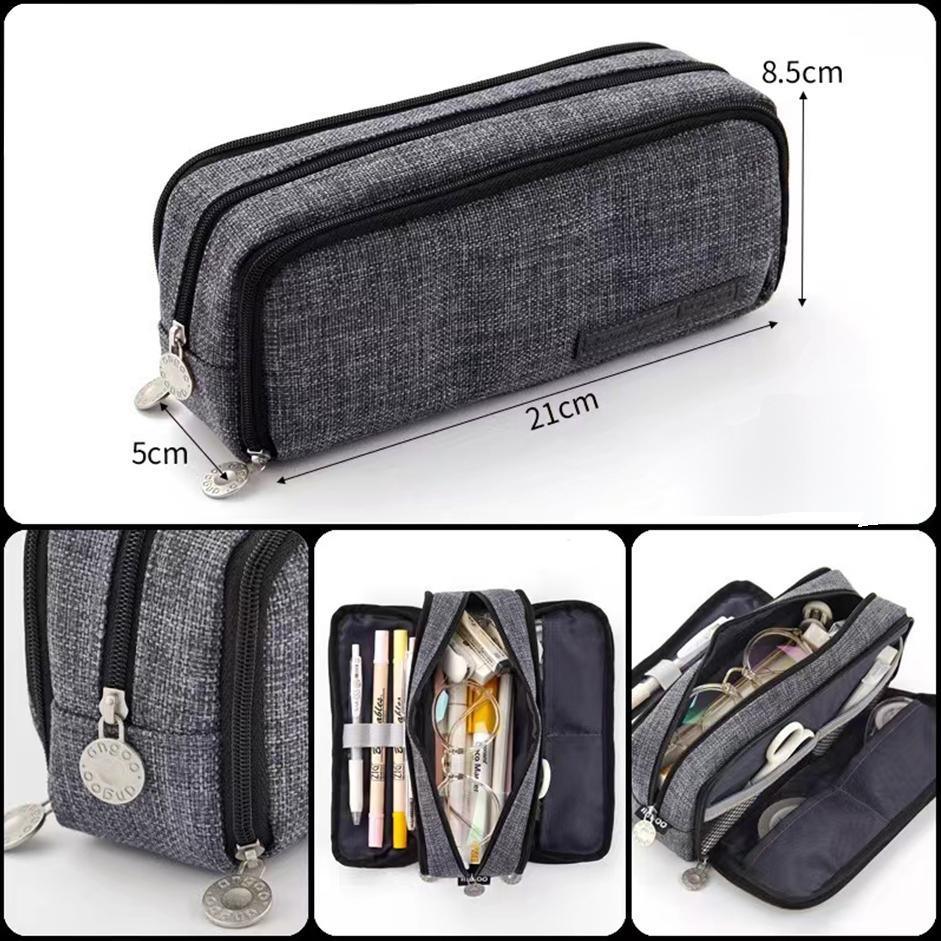 Zipper Pencil Case Large Capacity Storage Bag School Stationery Makeup Organizer - Navy