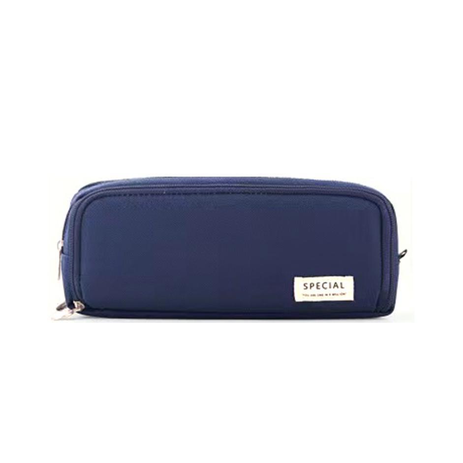 Zipper Pencil Case Large Capacity Storage Bag School Stationery Makeup Organizer - Navy