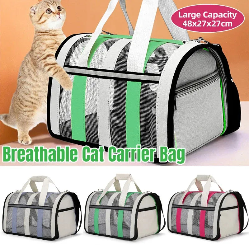 Pet Carrier Bag Portable Travel Cat Tote Bag Soft Breathable Cat Bag for Outdoor - Green