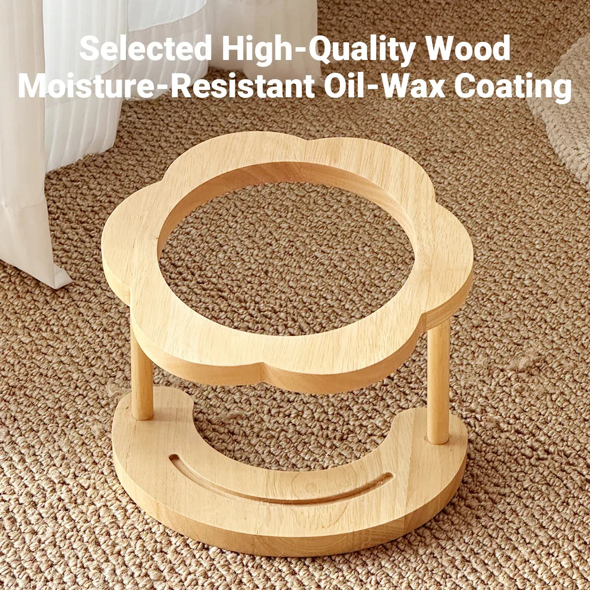 Ceramic Pet Food Bowl with Wooden Base Non Slip for Cats Small Dogs Easy Clean