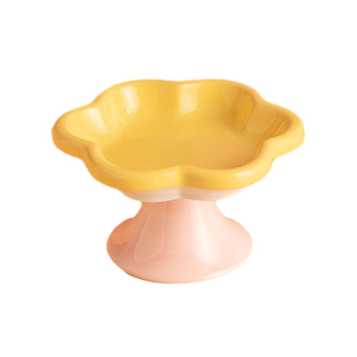 Flower Ceramic Cat Bowl Pet Food Bowl Snack Tray for Cats and Small Pets Feeding - Blue