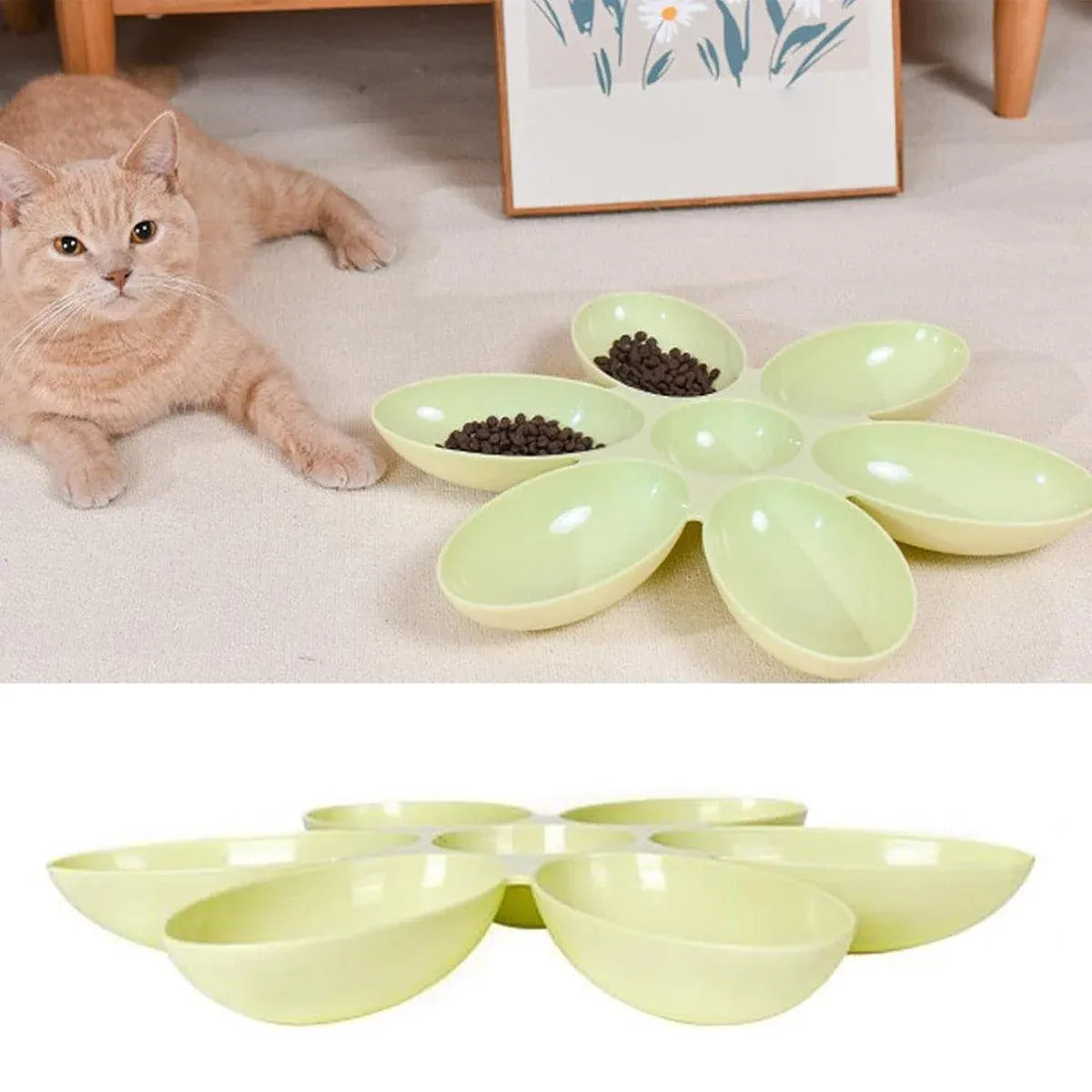 Multi Cat Feeding Bowl Petal Design Kitten Milk Bowl Puppy Dog Food Water Dish - Blue