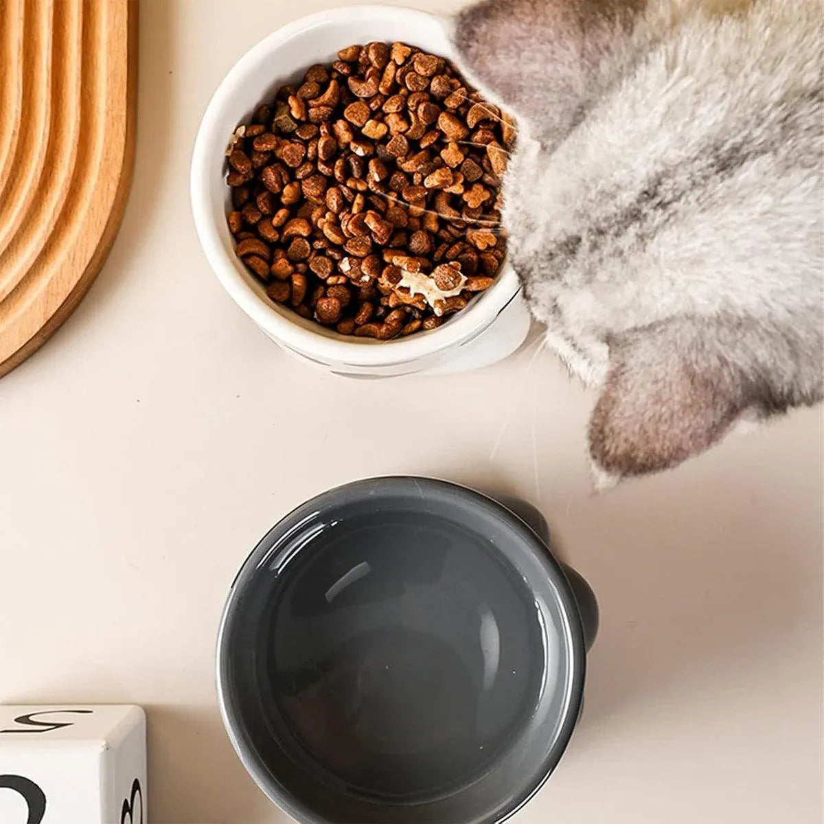 Ceramic Cat Food Bowl Cute Drinking Bowl for Pets Non Slip Food Water Dish Bowl - Grey