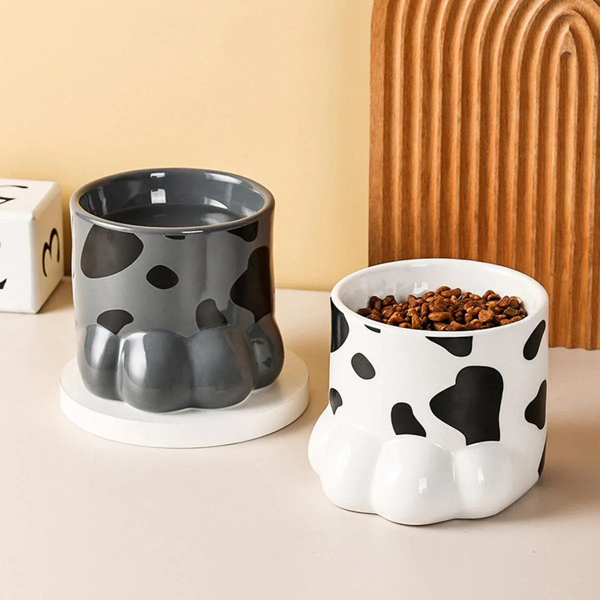 Ceramic Cat Food Bowl Cute Drinking Bowl for Pets Non Slip Food Water Dish Bowl - Grey