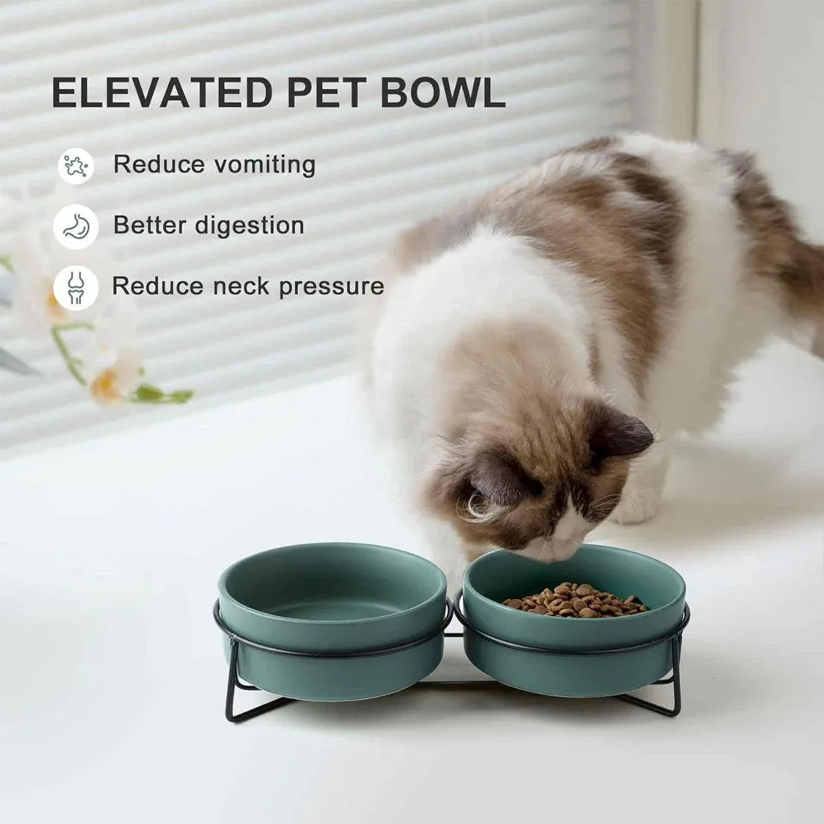 Ceramic Pet Bowl Cat Food Bowl Dog Bowl Drinking Bowl Pet Water Food Dish - Green