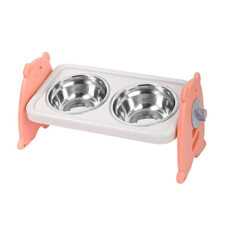 Double Pet Feeding Bowls Stainless Steel Non Slip Cat Dog Water Bowl Food Dish - Orange
