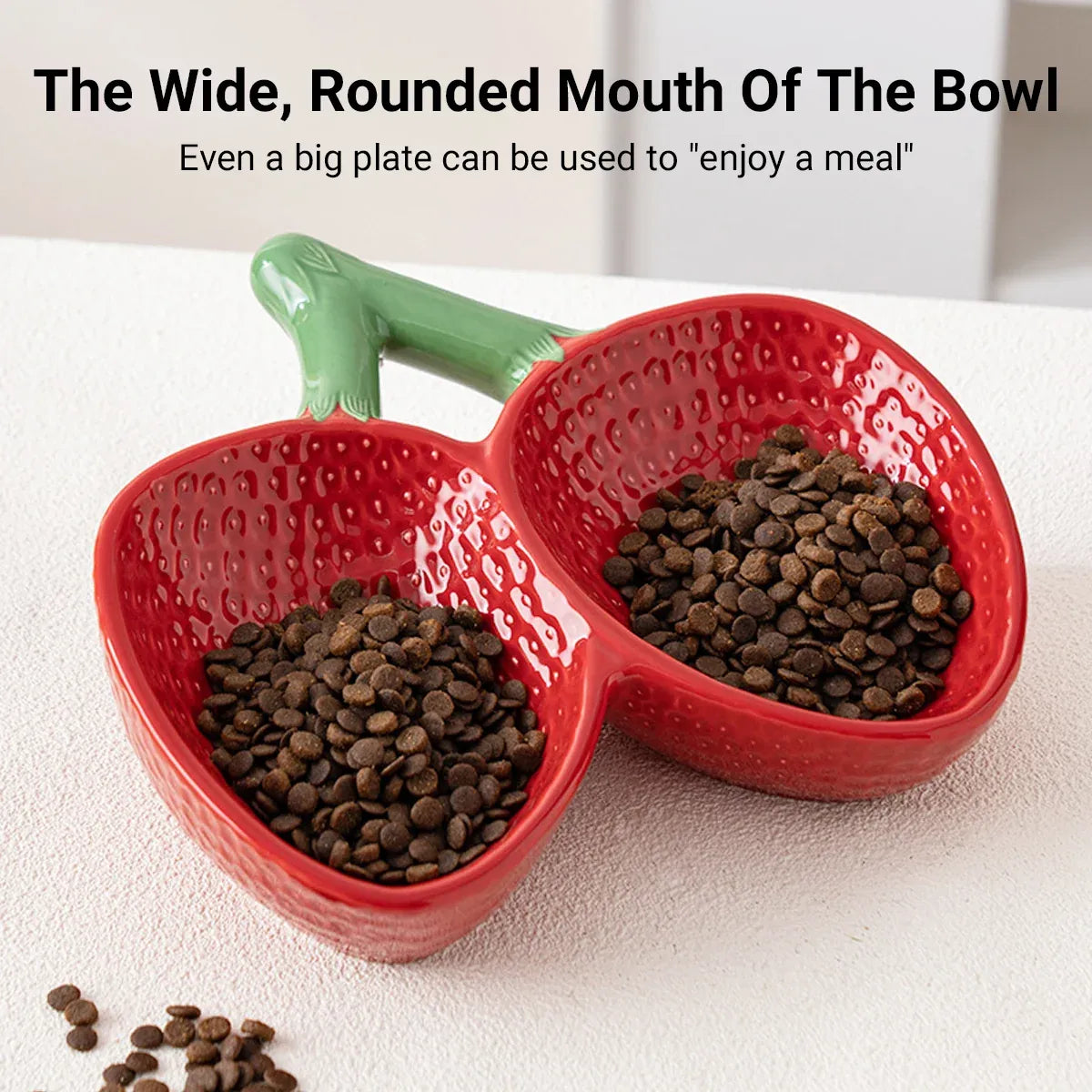 Strawberry Ceramic Tilted Pet Bowl Set Cat Dog Double Elevated Non Slip Feeding