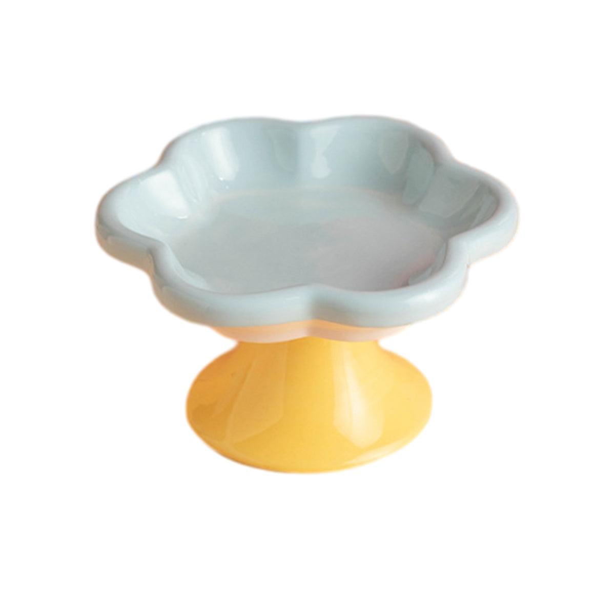 Flower Ceramic Cat Bowl Pet Food Bowl Snack Tray for Cats and Small Pets Feeding - Yellow