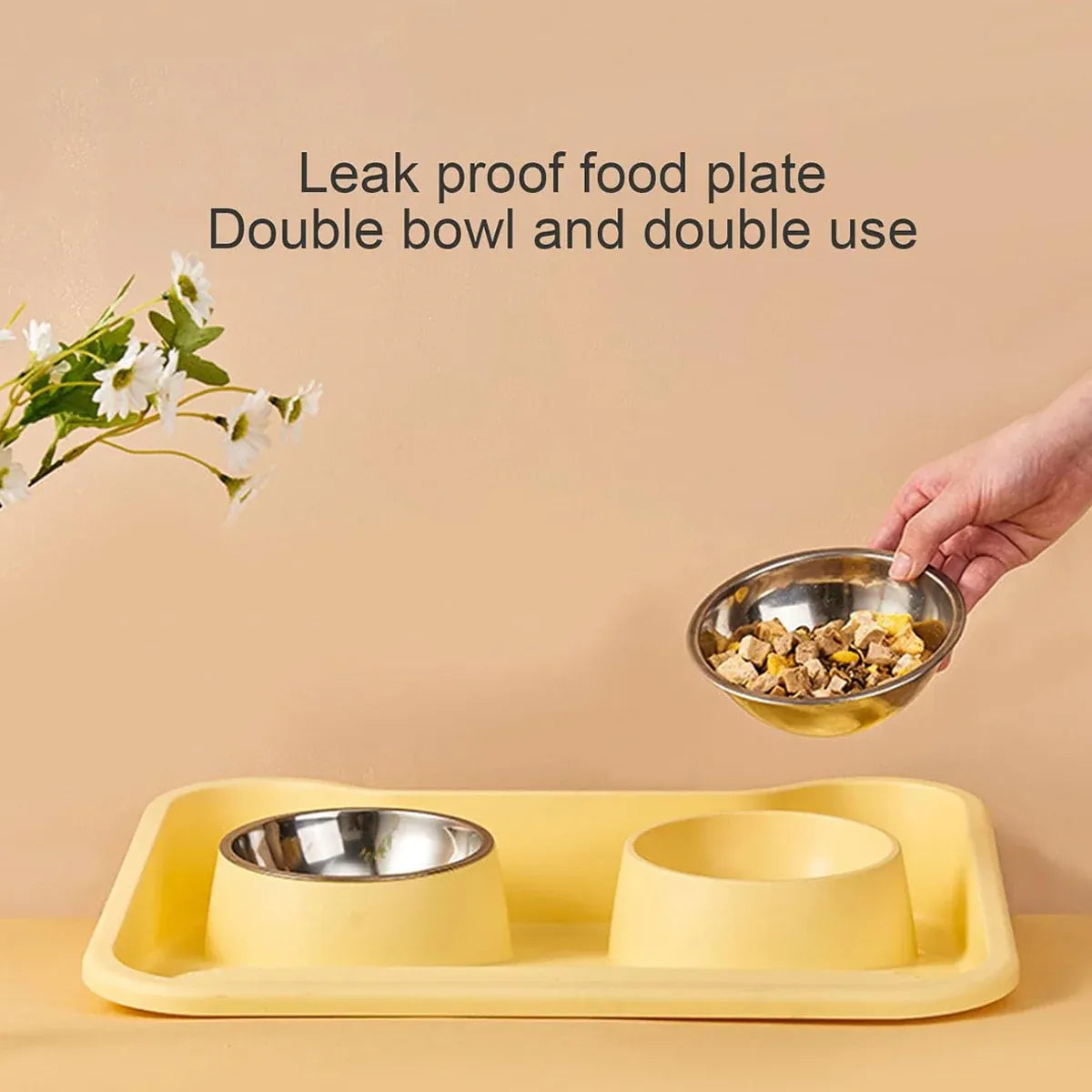 Double Pet Feeding Bowl Set Tilted Raised Anti Spill Dog Cat Food Water