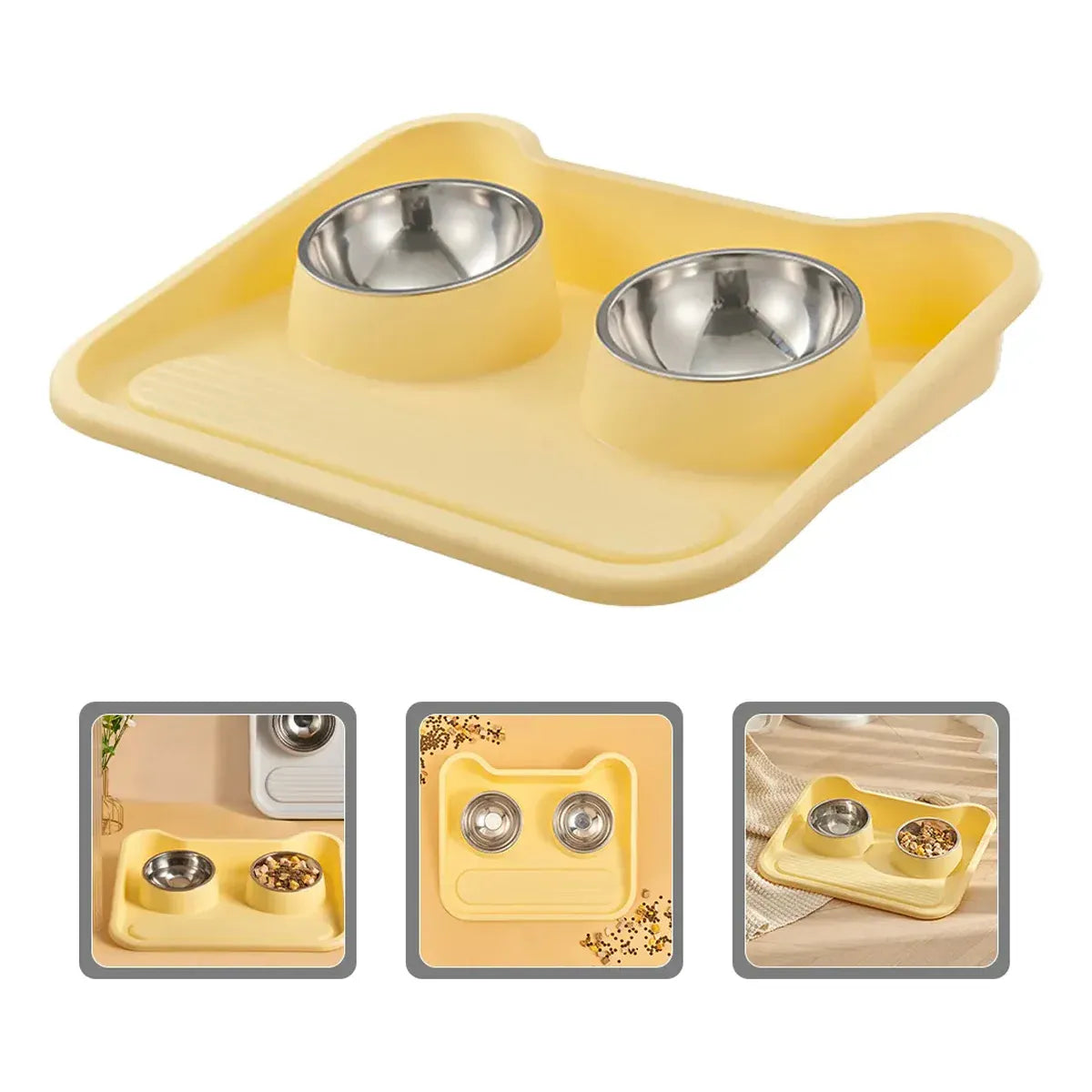 Double Pet Feeding Bowl Set Tilted Raised Anti Spill Dog Cat Food Water