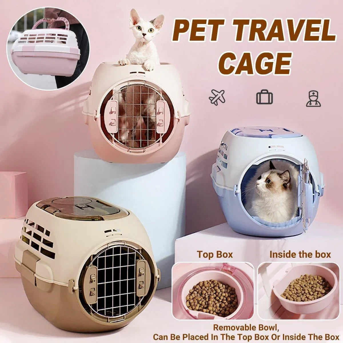Dog and Cat Carrier Large Space Removable Sunroof Air Carrier for Pet Travel - Blue