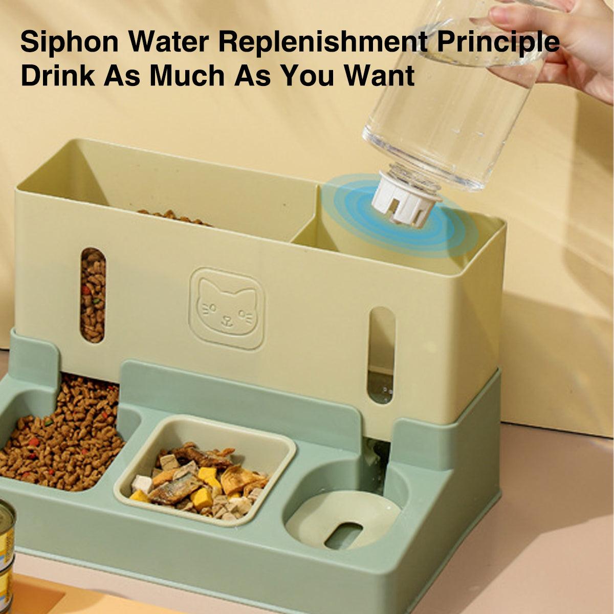 All in One Pet Feeding Bowl Cat Dog Water and Food Feeder Automatic Dispenser - Blue