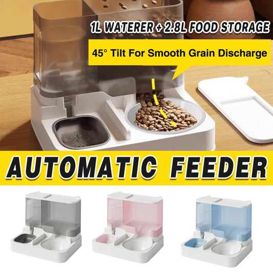 Automatic Cat Feeder Water Dispenser All in One Plastic Bowl for Cats and Dogs - Blue