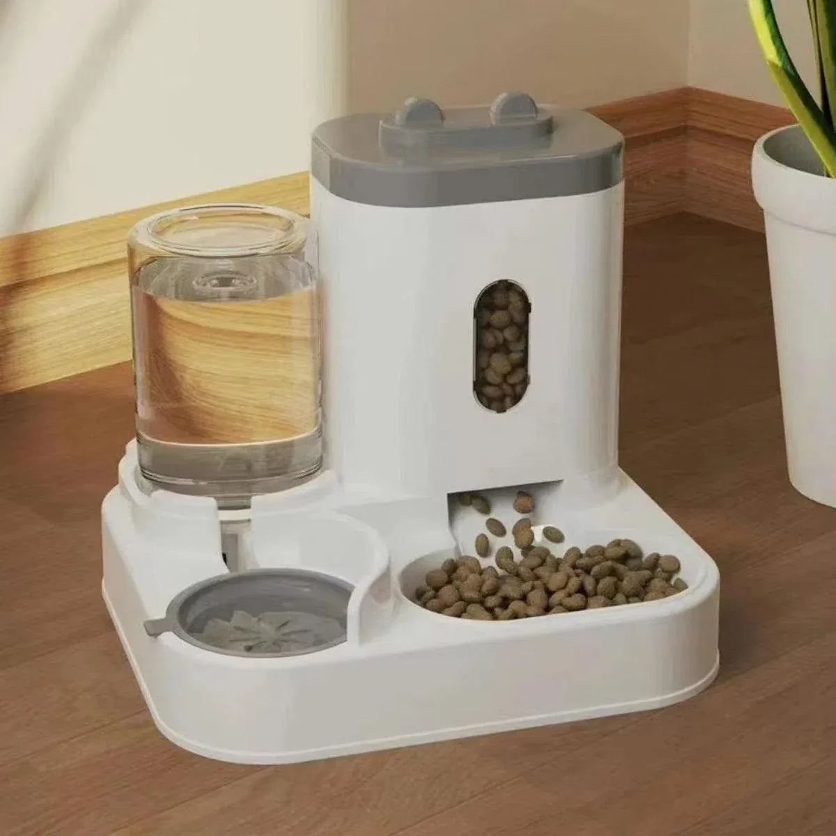 2in1 Pet Bowl Vertical Feeder and Drinker Cat Dog Bowl Water and Food in One - Yellow