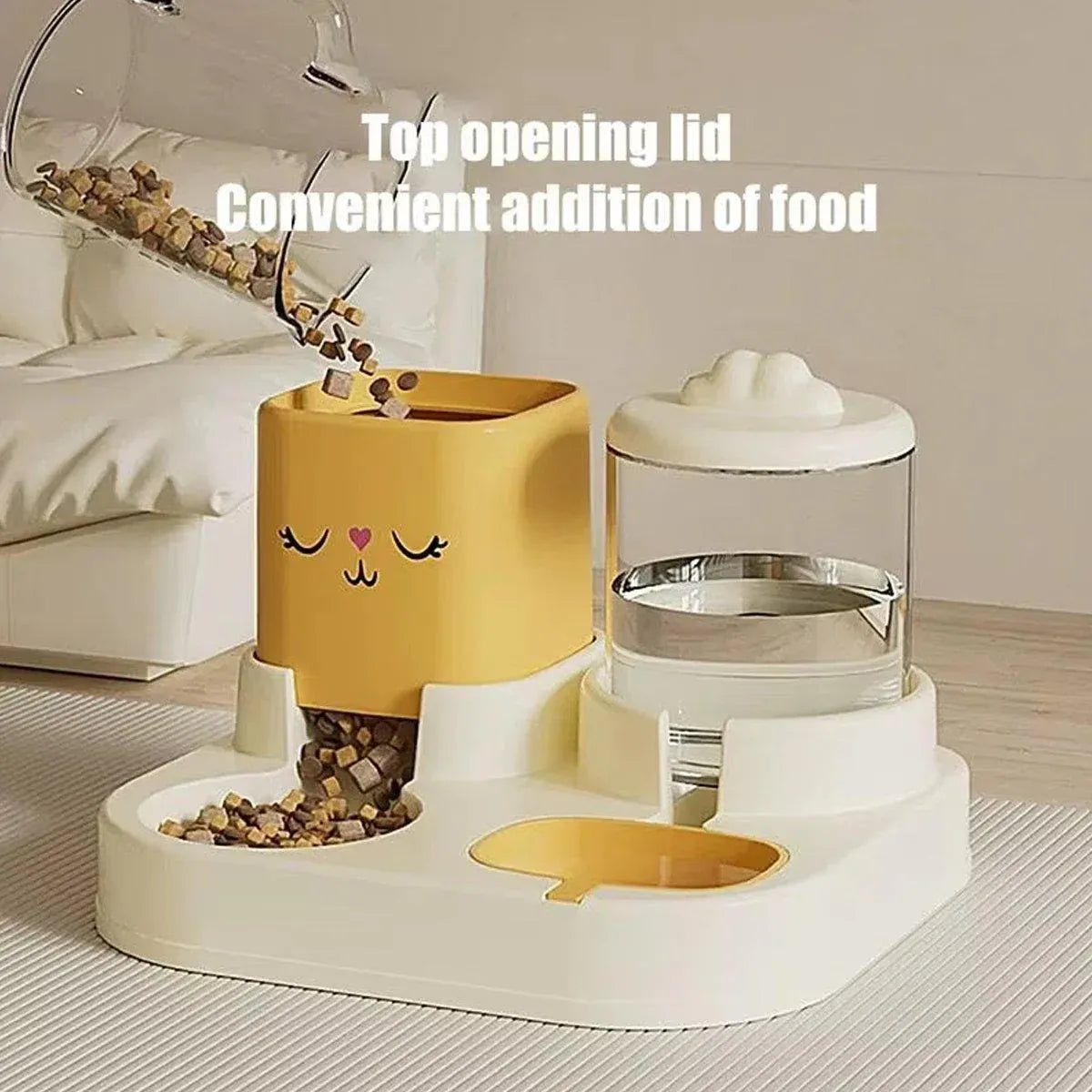Pet Cartoon Feeding Bowl Universal Water Feeder Cat Dog Food Dish Durable Stand - Yellow