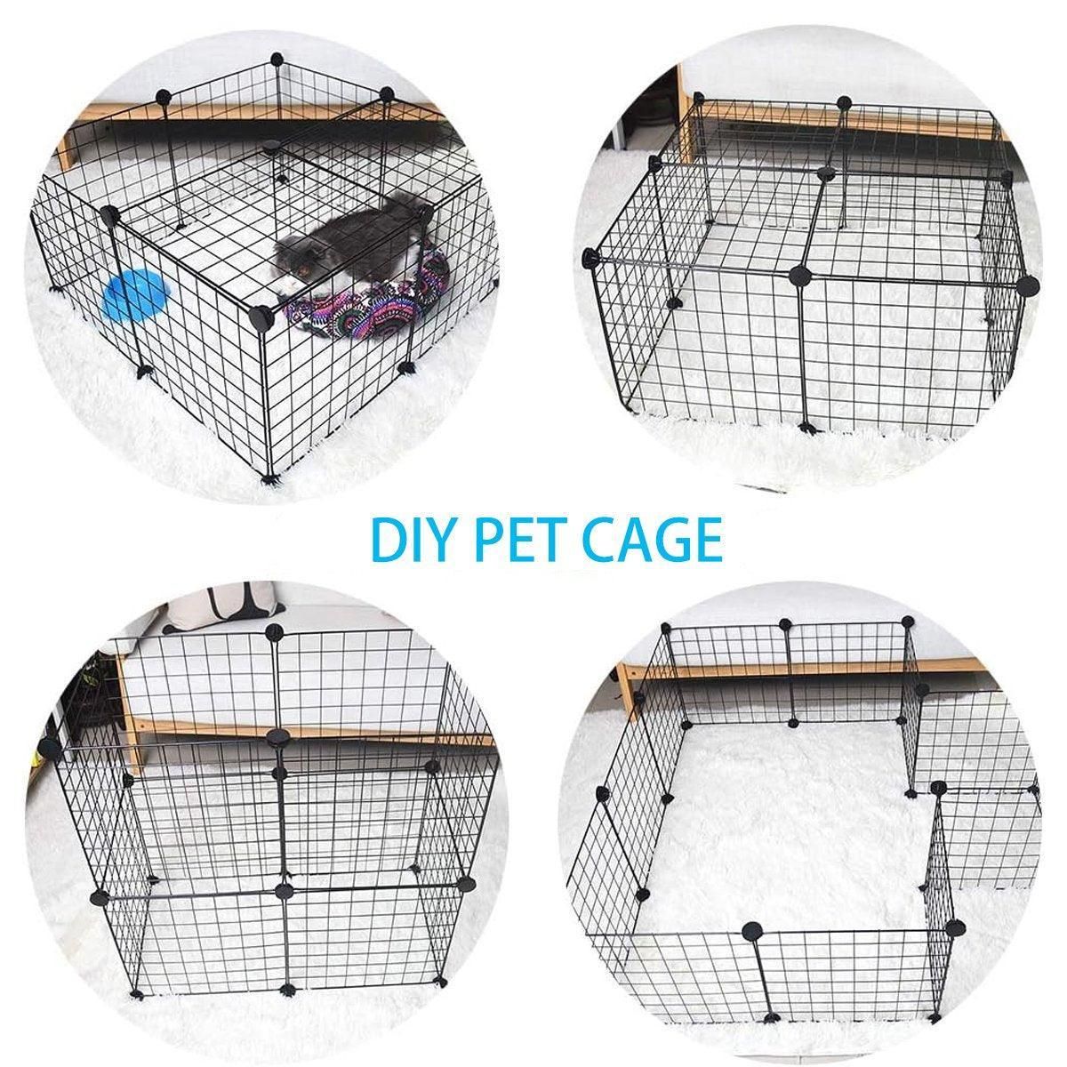 16pcs Large Cat Cage Indoor Cat Villa Double Layer Cat House Anti-jump Cat Fence - Black