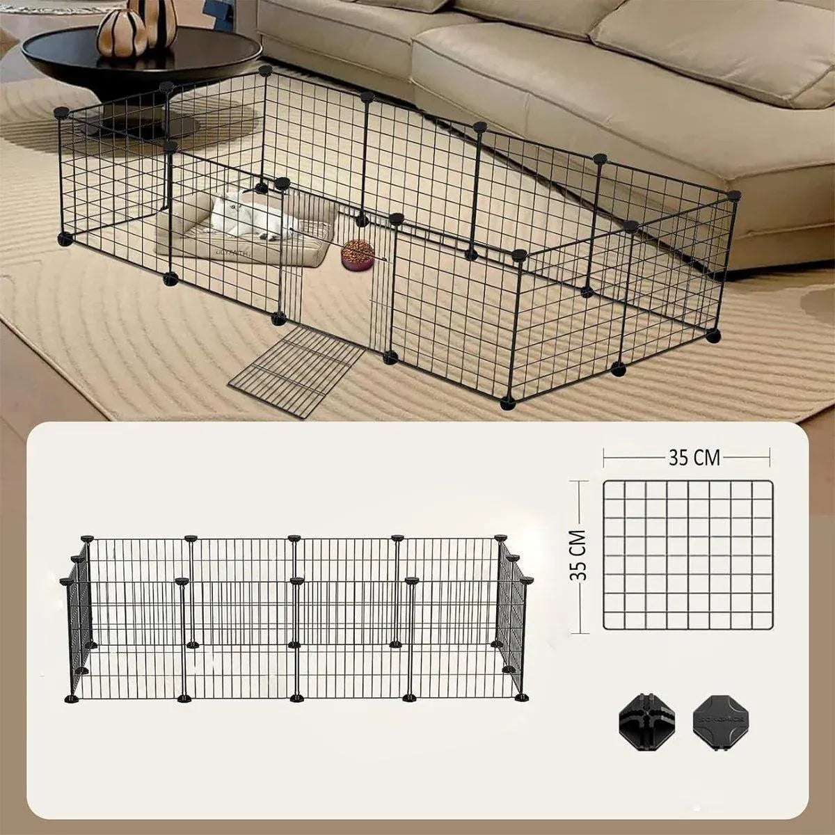 16pcs Large Cat Cage Indoor Cat Villa Double Layer Cat House Anti-jump Cat Fence - Black