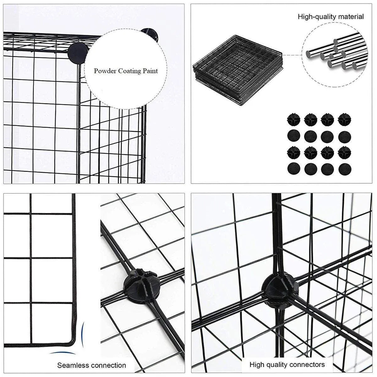 16pcs Large Cat Cage Indoor Cat Villa Double Layer Cat House Anti-jump Cat Fence - Black