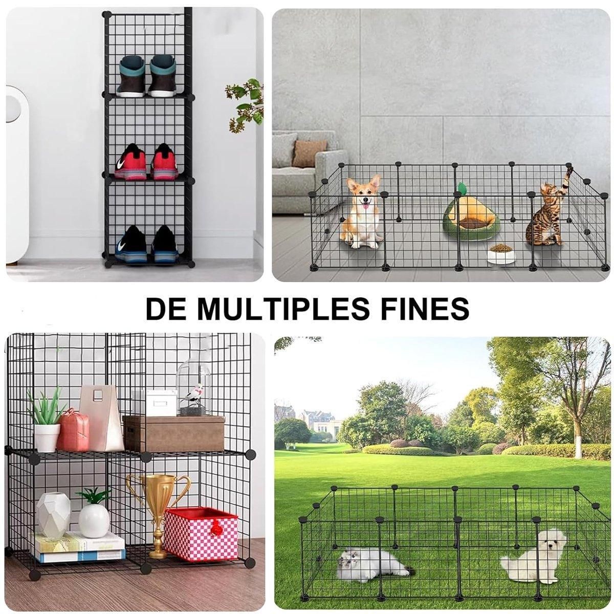 16pcs Large Cat Cage Indoor Cat Villa Double Layer Cat House Anti-jump Cat Fence - Black