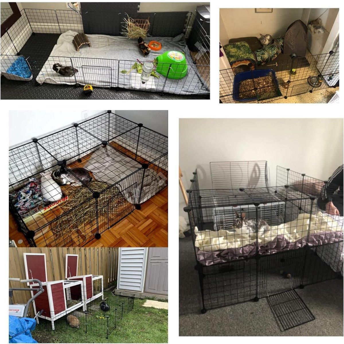 16pcs Large Cat Cage Indoor Cat Villa Double Layer Cat House Anti-jump Cat Fence - Black
