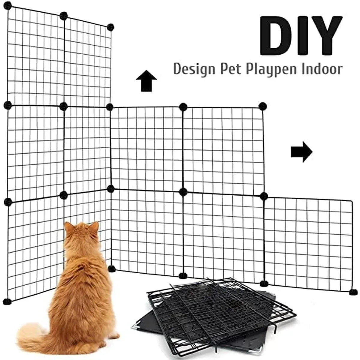 16pcs Large Cat Cage Indoor Cat Villa Double Layer Cat House Anti-jump Cat Fence - Black