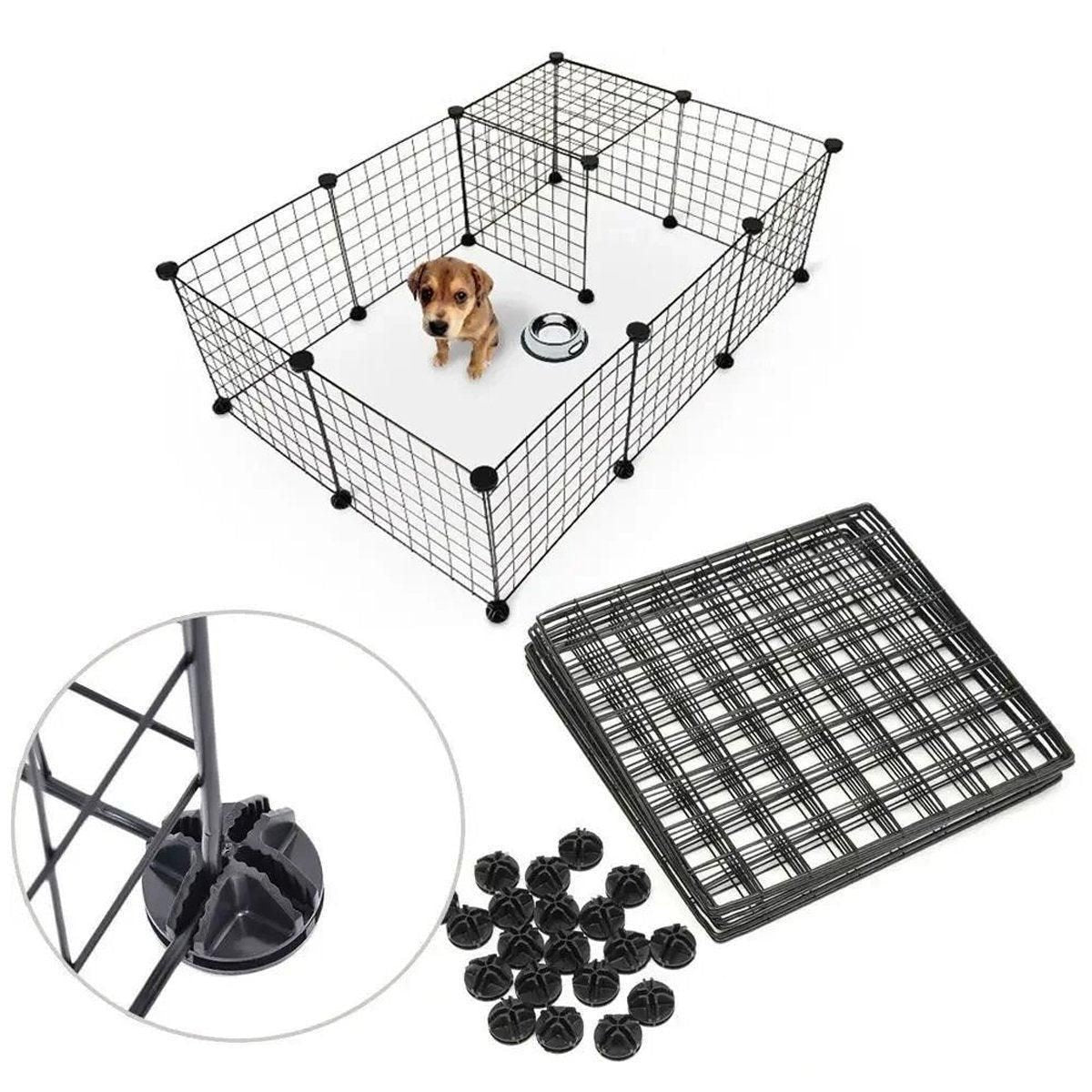 16pcs Large Cat Cage Indoor Cat Villa Double Layer Cat House Anti-jump Cat Fence - Black