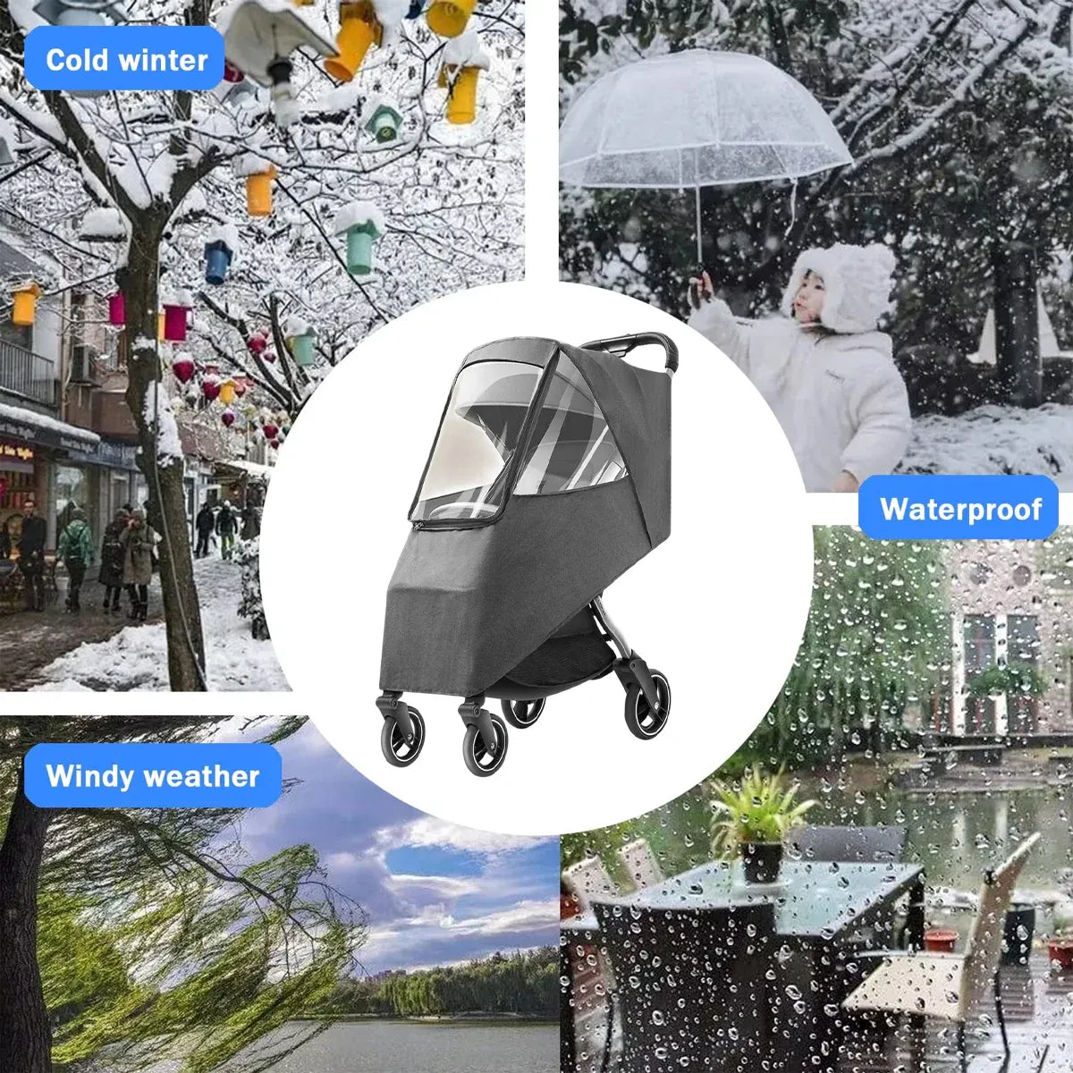 Universal Pet Stroller Rain Cover Windproof Dustproof Cold Weather Shield