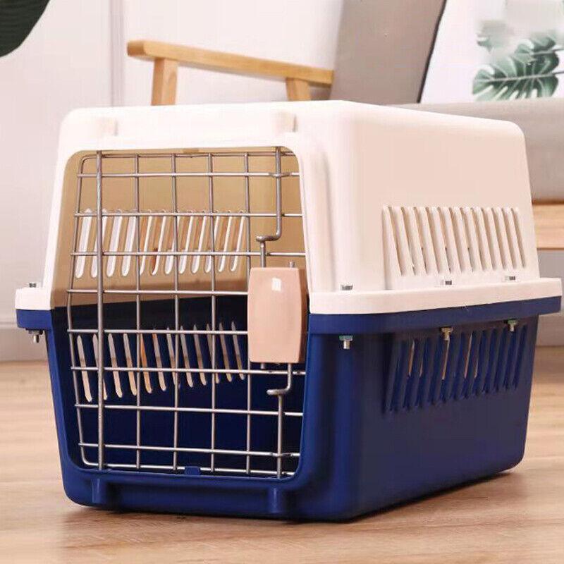 Portable Pet Travel Carrier Crate for Dog Cat Rabbit Ventilated Transport Box - Blue