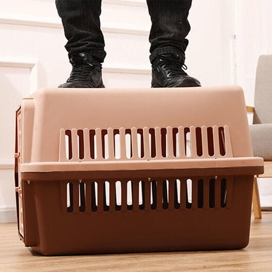 Portable Pet Travel Carrier Crate for Dog Cat Rabbit Ventilated Transport Box - Brown