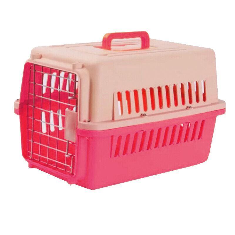 Portable Pet Travel Carrier Crate for Dog Cat Rabbit Ventilated Transport Box - Pink