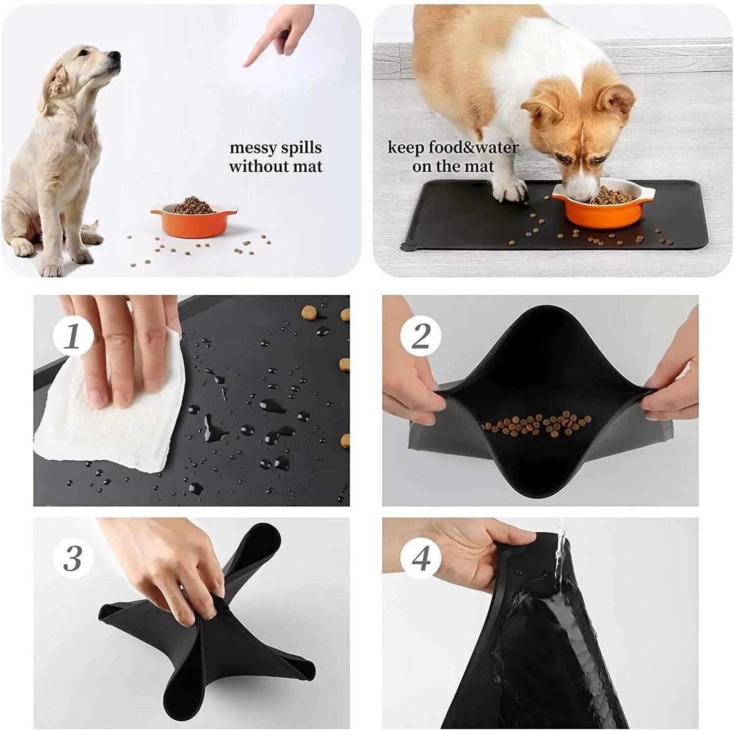 Silicone Pet Feeding Mat Dog Cat Food Bowl Placemat Waterproof Non-Slip Easy Clean - Blue